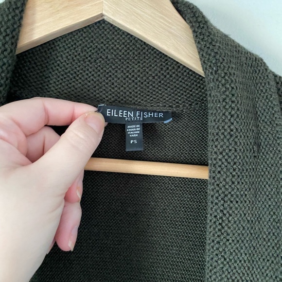 Eileen Fisher Deep Olive Wool Open Cardigan - Picture 2 of 7